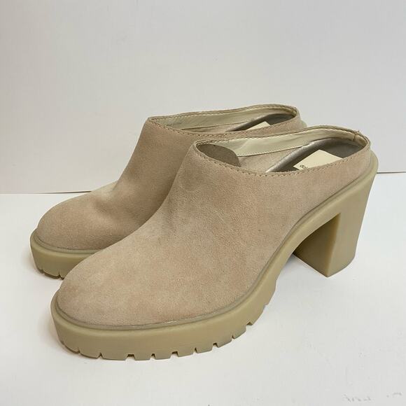 Dolce Vita Women's Clogs Mules Platform Heels Carry Suede Cream Size 9.5 Chunky - Picture 1 of 8